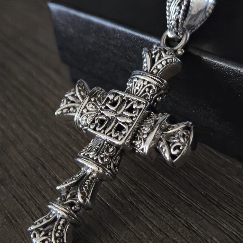 SARDA Designer Signed 925 Sterling Silver Cross Pendant 2.75" Bali - Picture 8 of 16